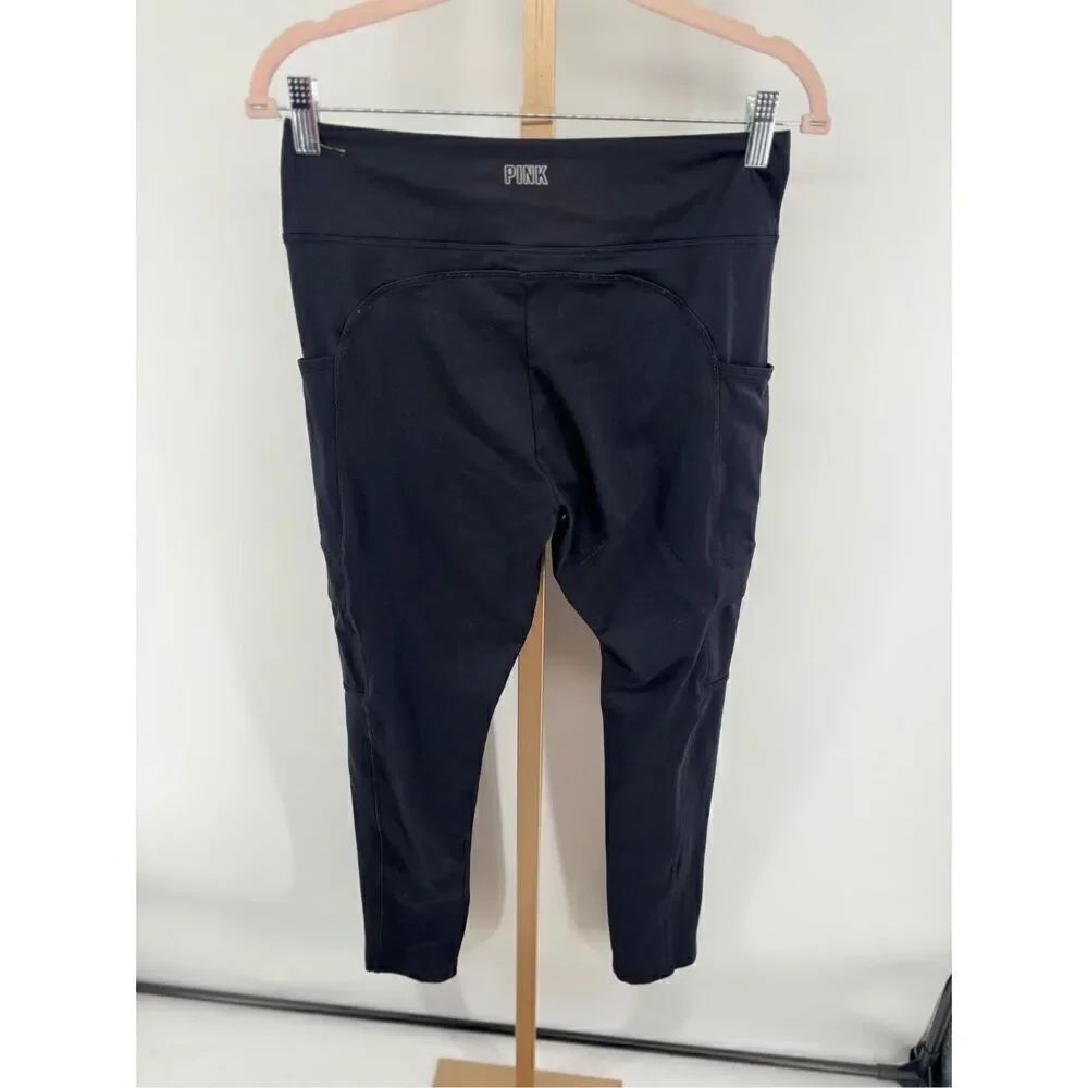 PINK Victoria's Secret Active Crop Leggings Pockets Size Large Black